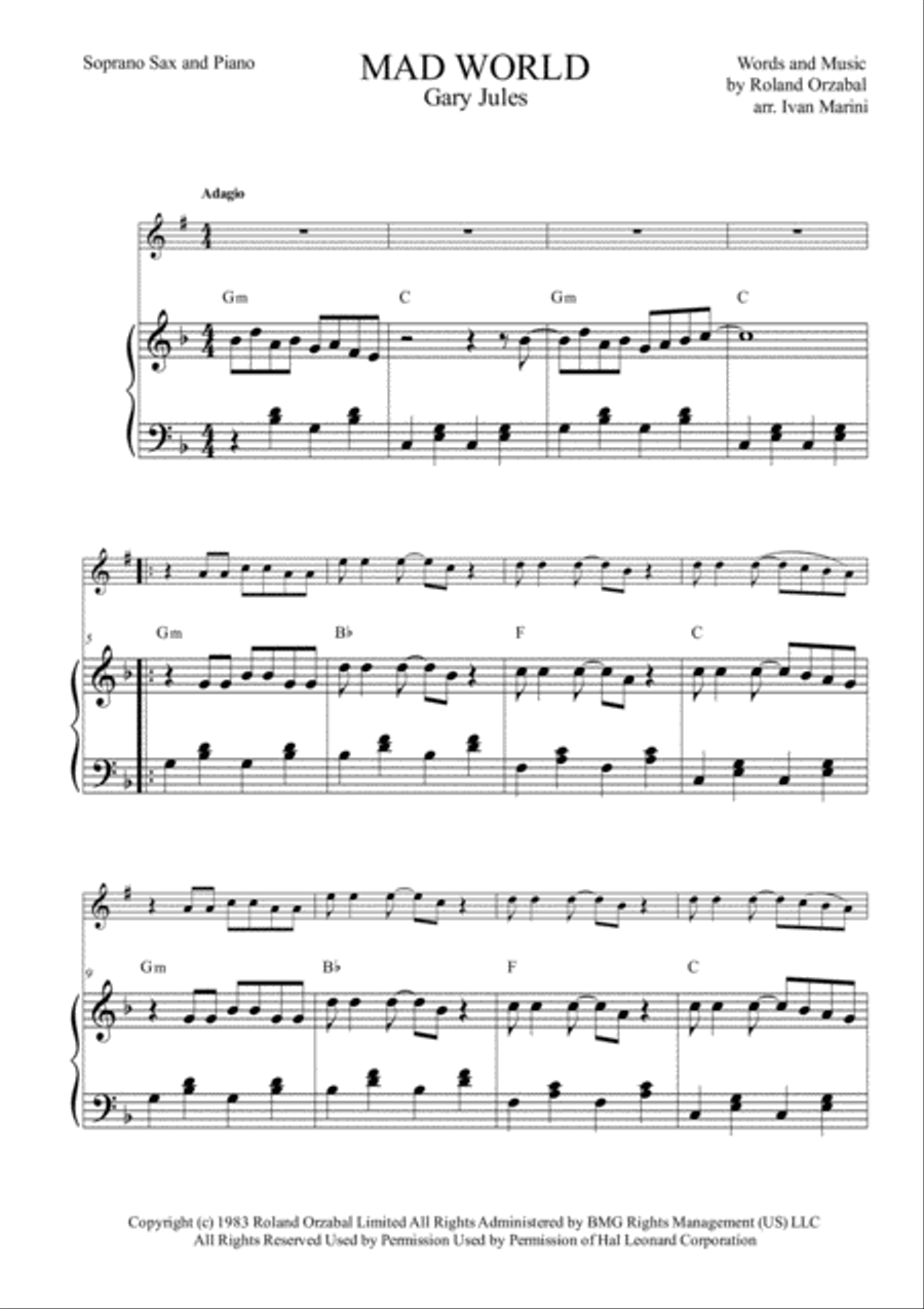 Mad World Mad World Soprano Saxophone scores gallery preview page 2