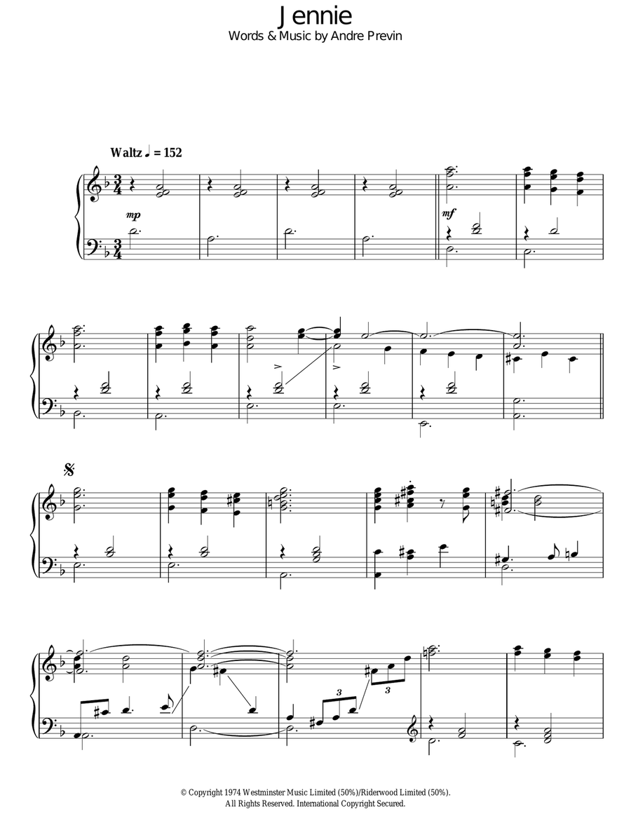 Jennie (Jennie Churchill Theme) Piano, Vocal, Guitar scores gallery preview page 1