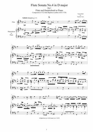 Loeillet - Flute Sonata No.4 in D major Op.1 for Flute and Harpsichord or Piano