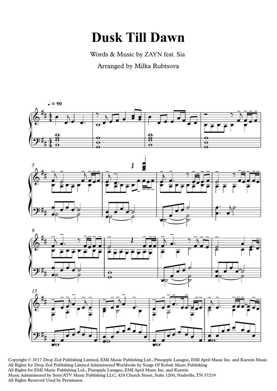 Dusk Till Dawn Piano Solo scores gallery preview page 1