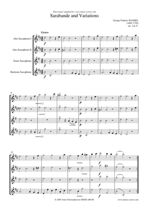Book cover for Sarabande - Sax Quartet - D minor
