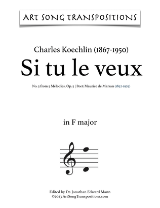 KOECHLIN: Si tu le veux, Op. 5 no. 5 (transposed to F major)