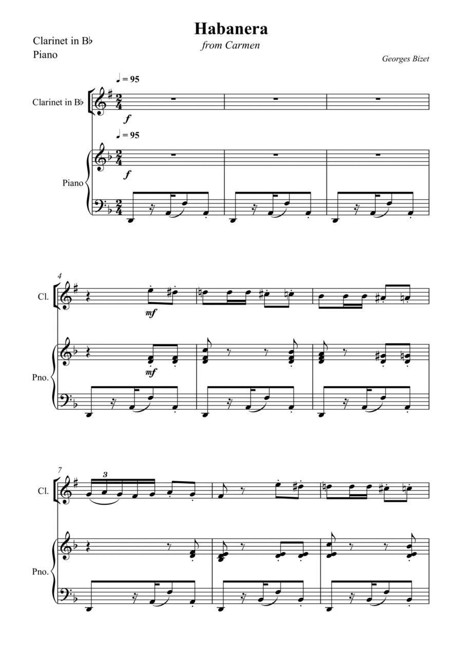 Habanera (from Carmen) B-Flat Clarinet scores gallery preview page 1