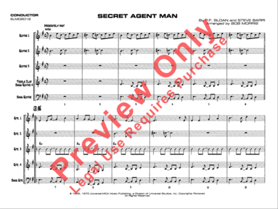 Belwin's 21st Century Guitar Ensemble -- Secret Agent Man Guitar Ensemble scores gallery preview page 3