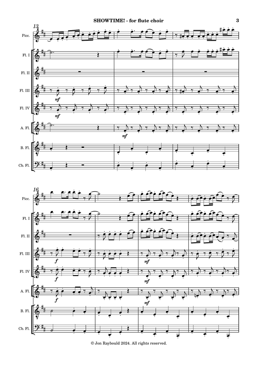 Showtime! (flute choir) Flute Choir scores gallery preview page 3