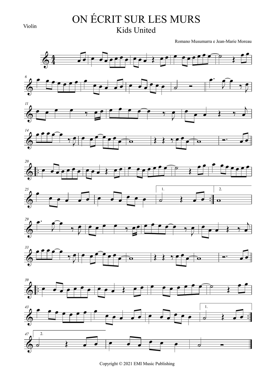 On Ecrit Sur Les Murs Violin Solo scores gallery preview page 1
