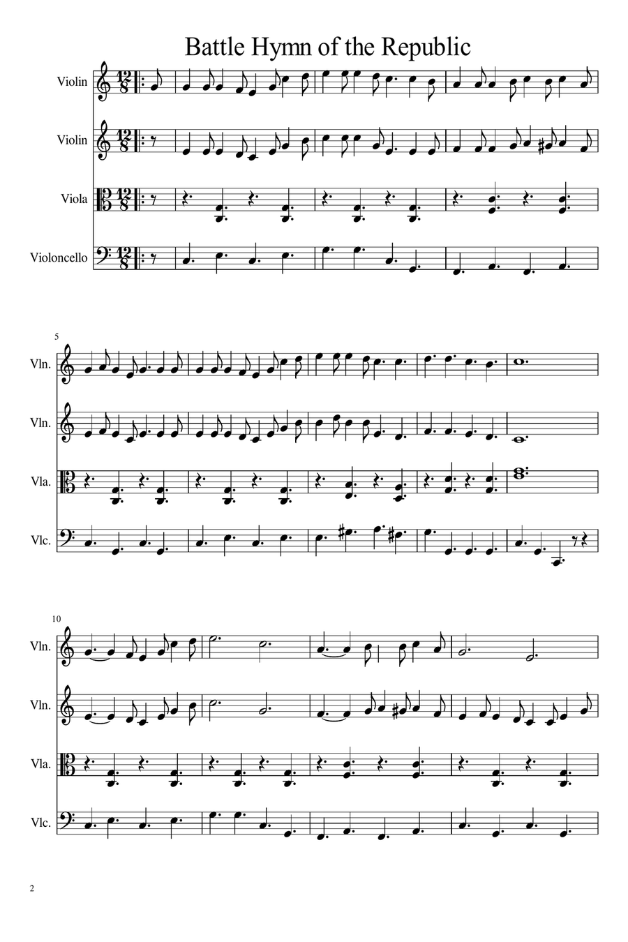 America The Beautiful and Battle Hymn of the Republic for String Quartet or String Orchestra String Quartet scores gallery preview page 4