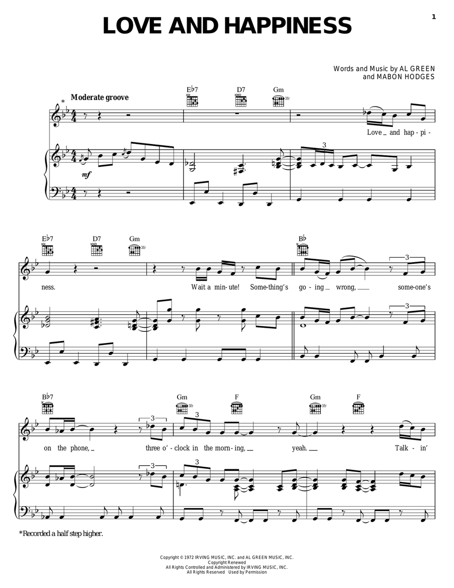 Love And Happiness Love And Happiness Piano, Vocal, Guitar scores gallery preview page 1