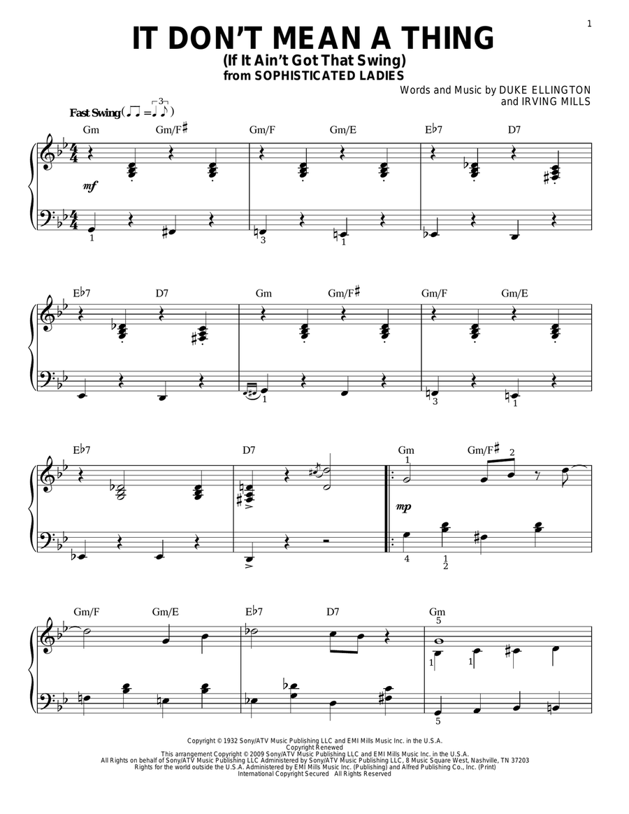 It Don't Mean A Thing (If It Ain't Got That Swing) (arr. Brent Edstrom) Piano Solo scores gallery preview page 1