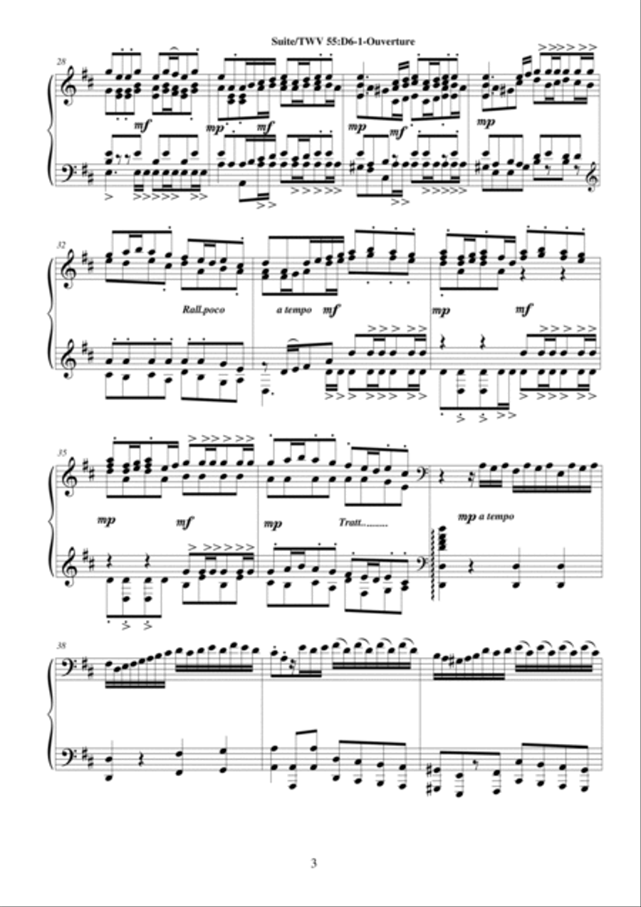 Telemann Suite in D major for piano – 1-Ouverture, TWV 55:D6 4-Part scores gallery preview page 3