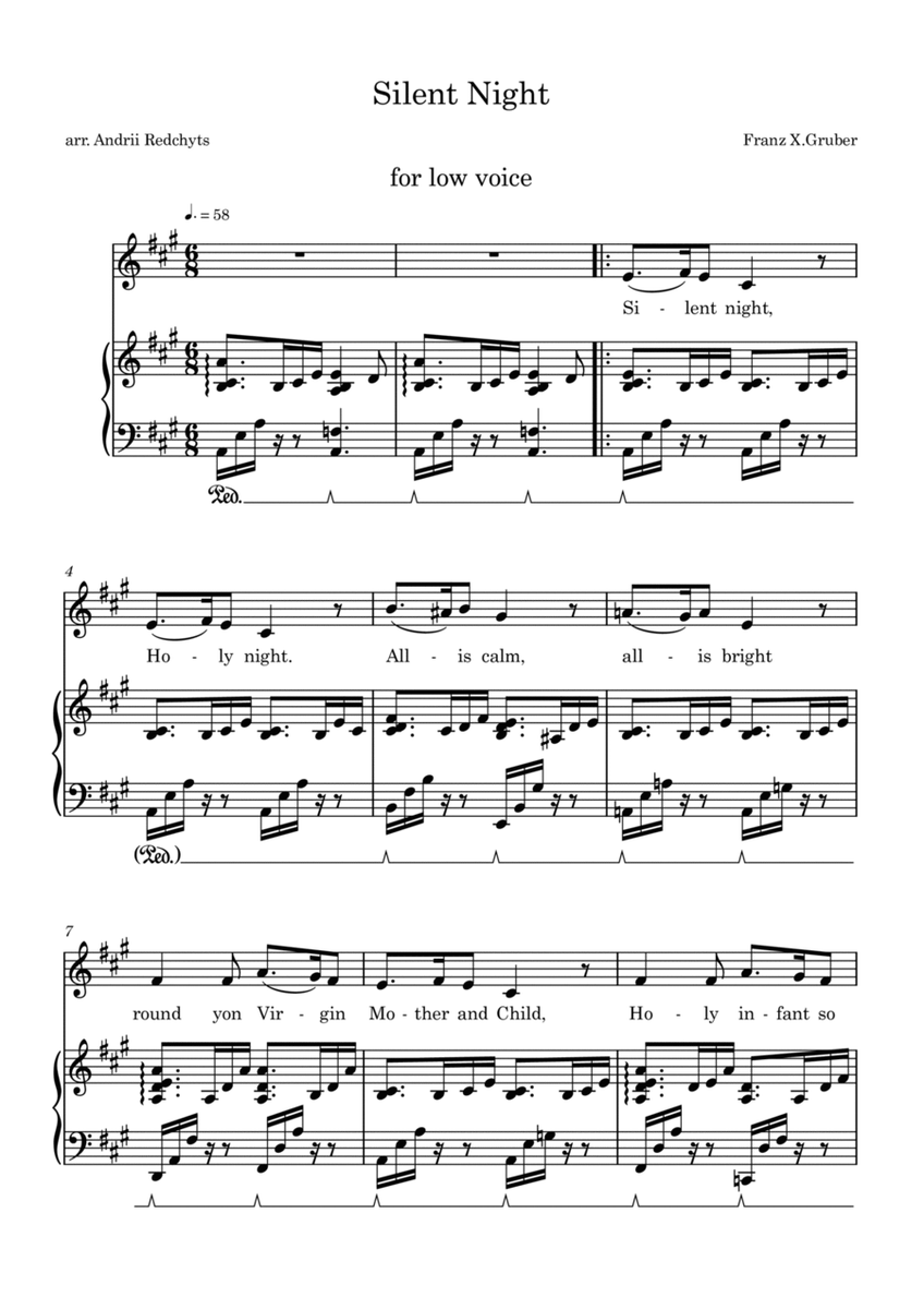 Silent Night Original Melody for Voice&Piano in A image number null