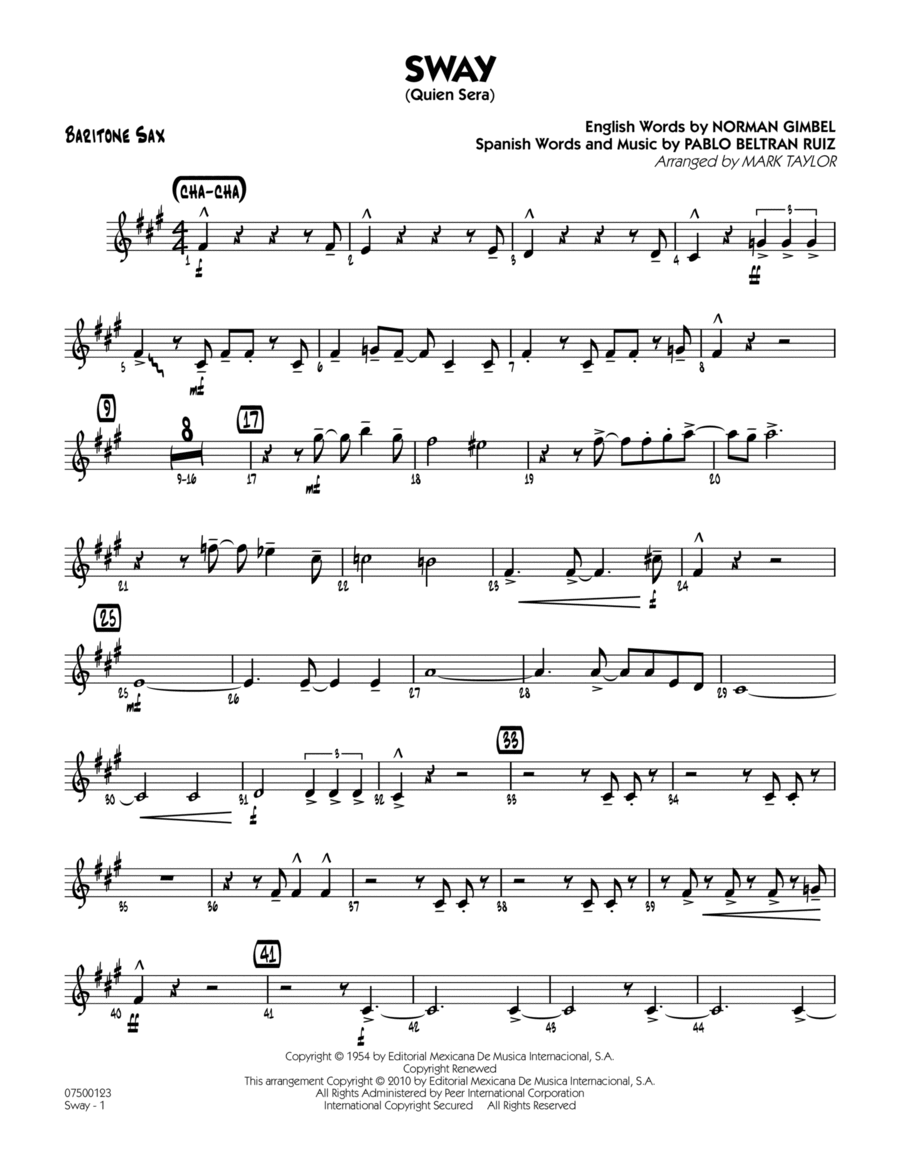 Sway (Quien Sera) - Baritone Sax Jazz Ensemble scores gallery preview page 1