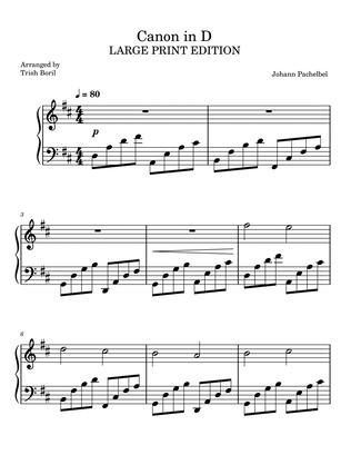 Pachelbel's Canon In D LARGE PRINT Wedding Piano Solo