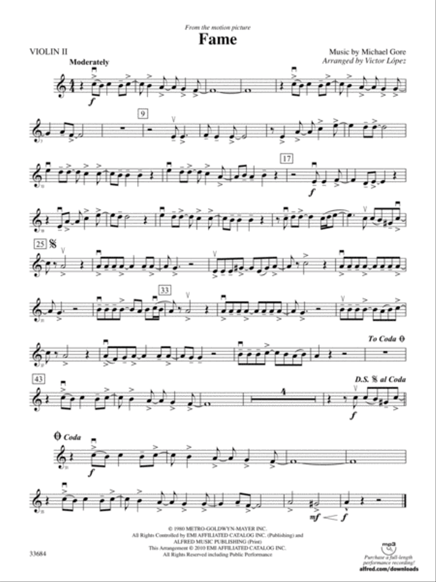 Fame (from the motion pictureFame): 2nd Violin Full Orchestra scores gallery preview page 1
