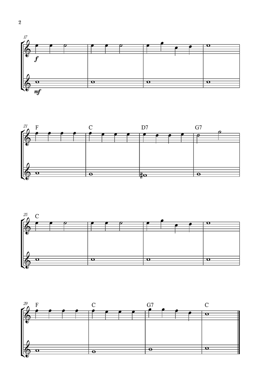 Jingle Bells | Pierpont | Christmas song | flute duet | easy | chords | C Major Flute Duet scores gallery preview page 2