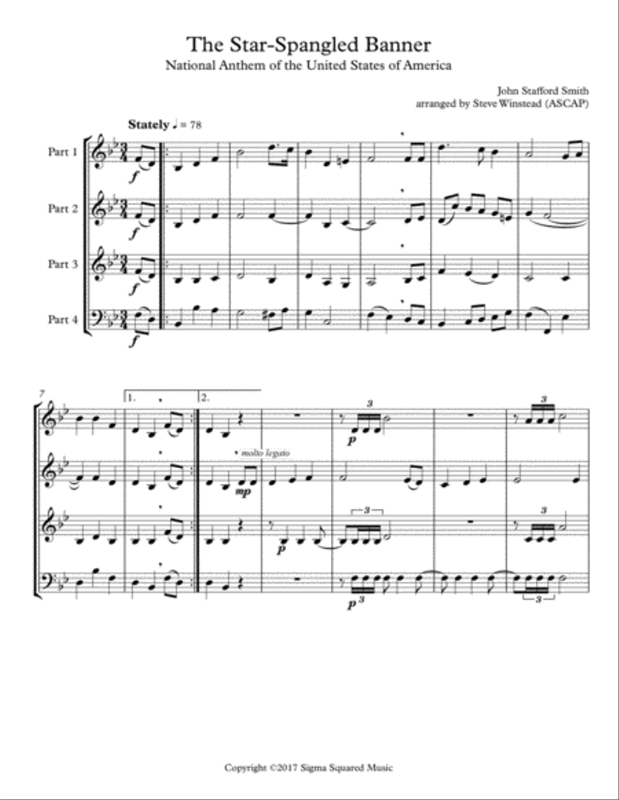 The Star-Spangled Banner for Flexible Instrumentation Quartet Brass Ensemble scores gallery preview page 2
