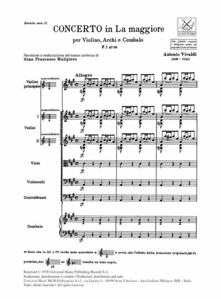 Concerto Per Violino, Archi E BC: In La Rv 343