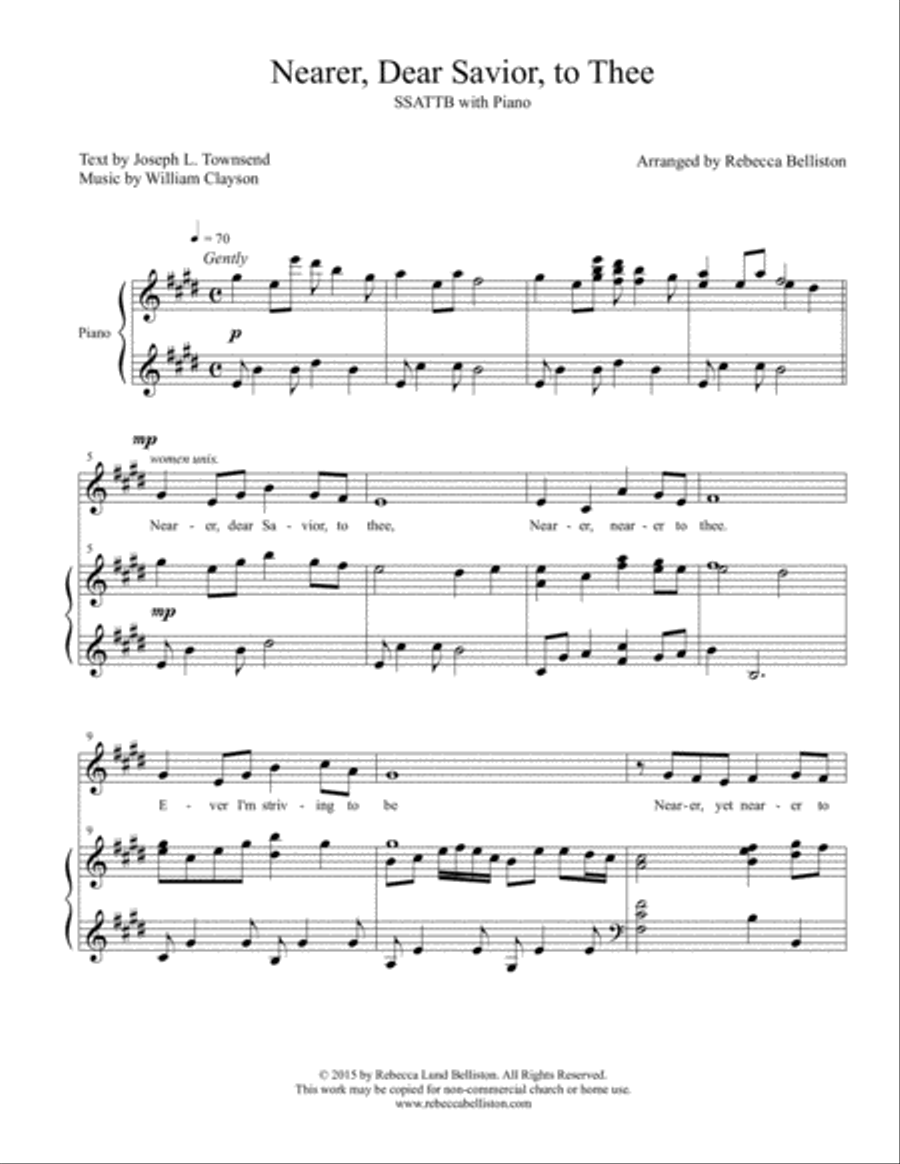 Nearer, Dear Savior, to Thee (SSATTB) 4-Part scores gallery preview page 2