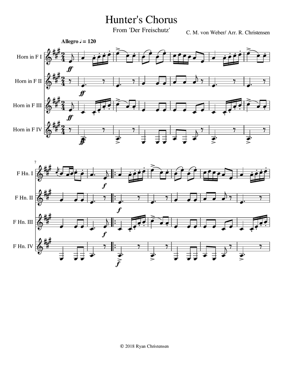 Hunter's Chorus for Horn Quartet French Horn Quartet scores gallery preview page 2