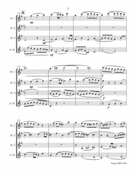 Fugue BWV 846 from The Well-Tempered Clavier, Book 1 for Flute Quartet (3C, A) image number null