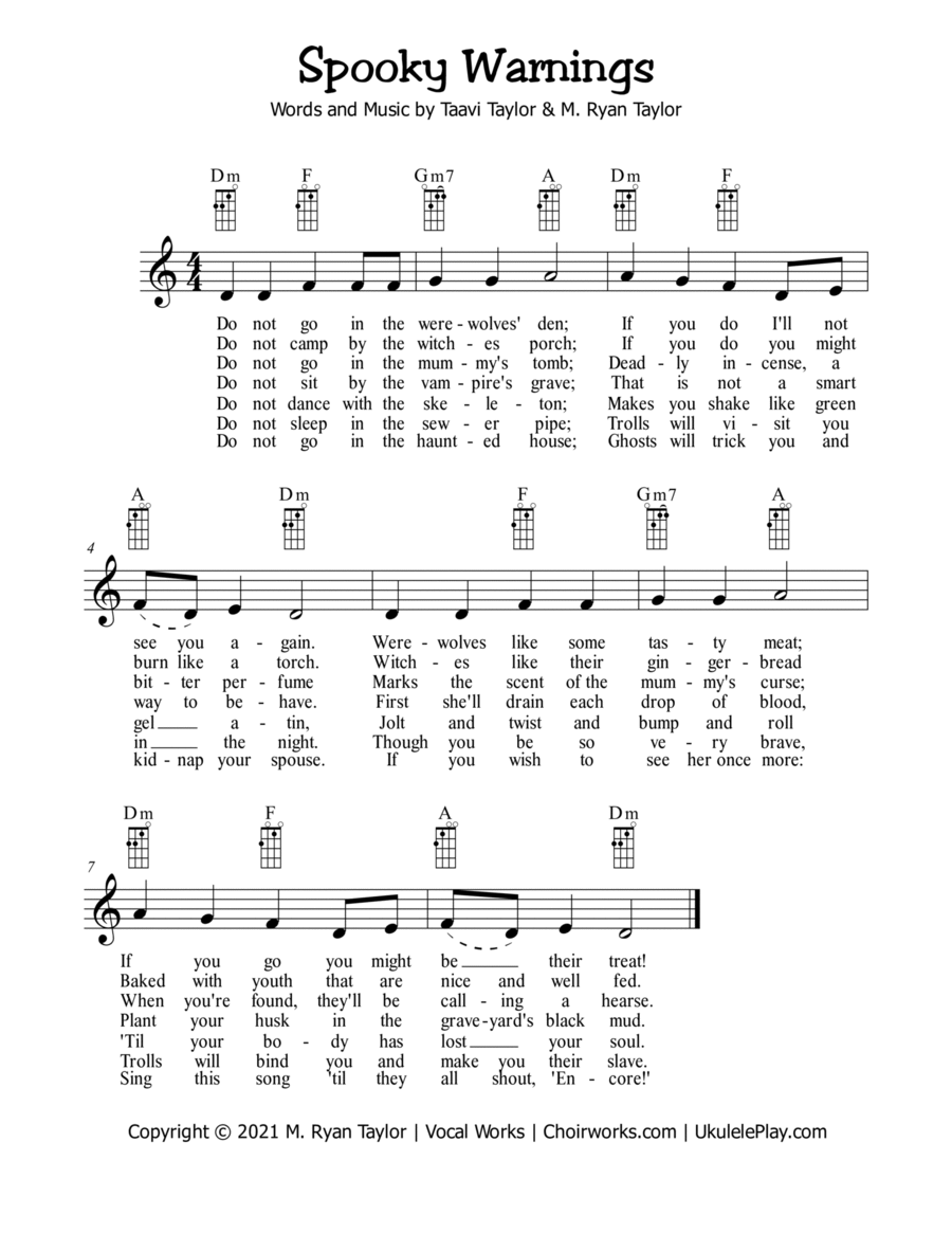 Spooky Warnings (A Song for Halloween) Easy Piano scores gallery preview page 1
