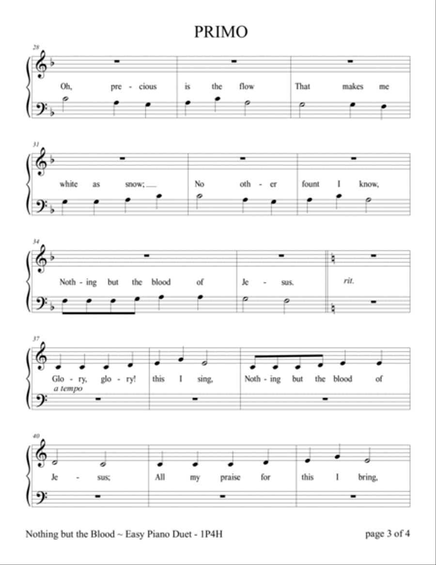 Nothing but the Blood (Easy Piano Duet; 1 Piano, 4 Hands) Easy Piano scores gallery preview page 5