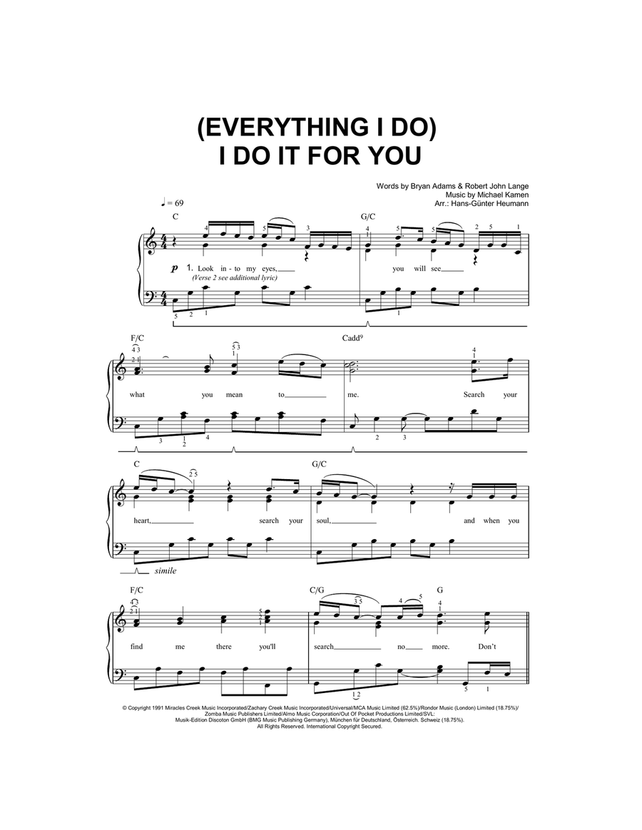 (Everything I Do) I Do It For You Easy Piano scores gallery preview page 1