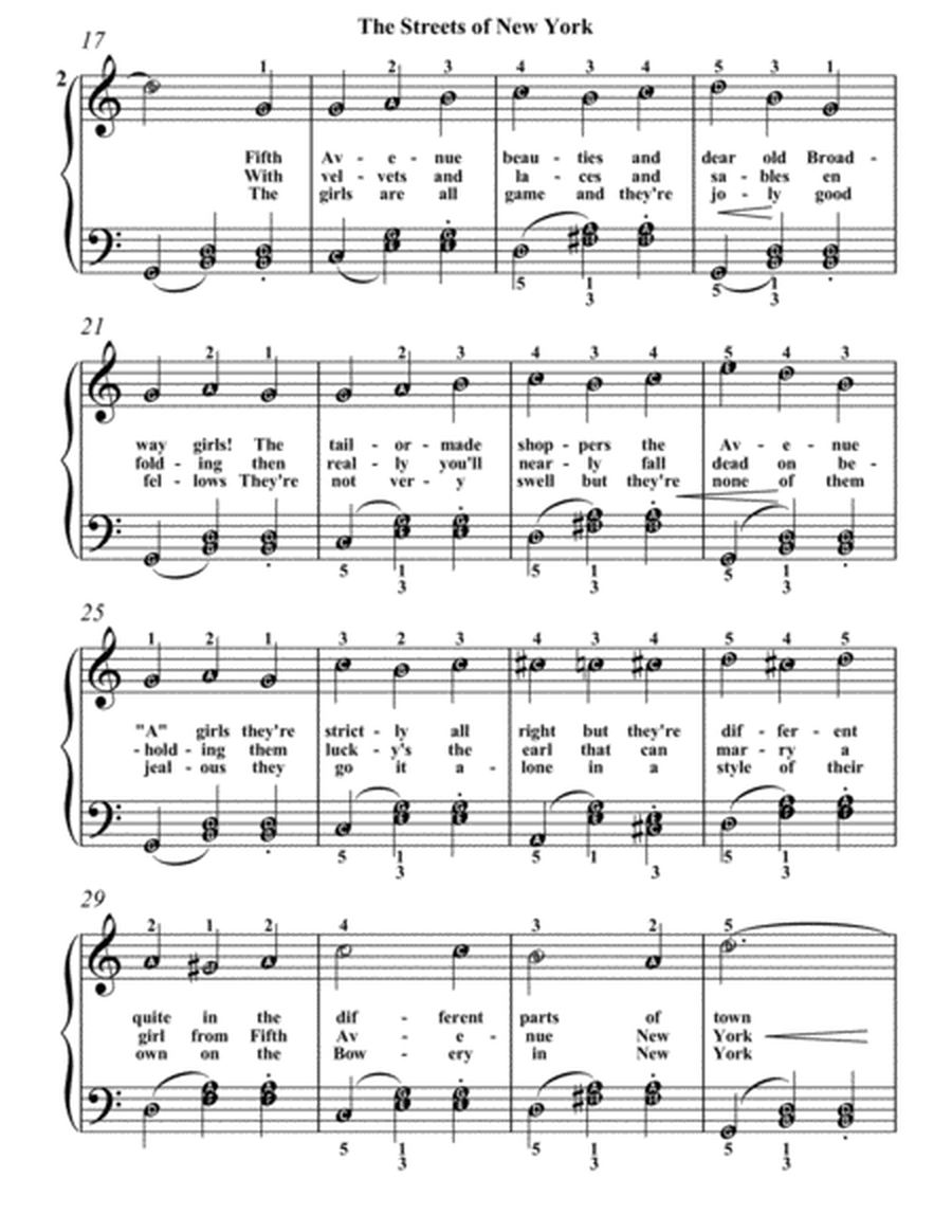 Streets of New York Easy Piano Sheet Music