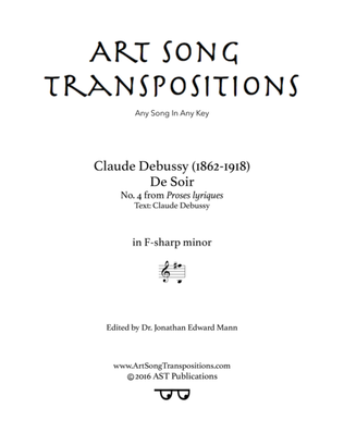 Book cover for DEBUSSY: De soir (transposed to F-sharp minor)
