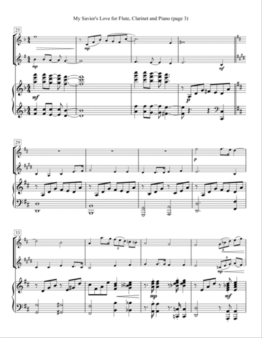 My Savior's Love for Flute, Clarinet and Piano Woodwind Duet scores gallery preview page 3
