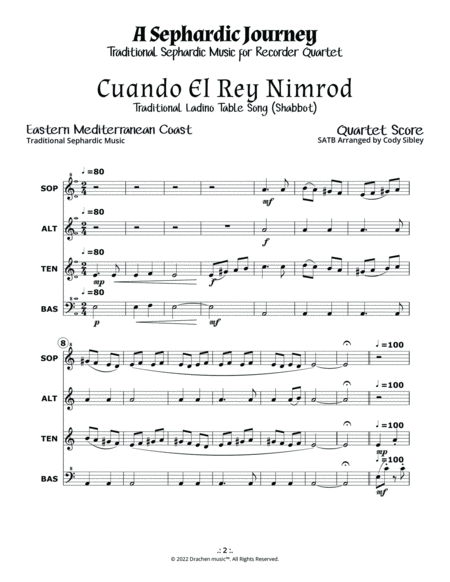 A Sephardic Journey: Cuando El Rey Nimrod - Traditional Ladino Table Song for Recorder Quartet image number null