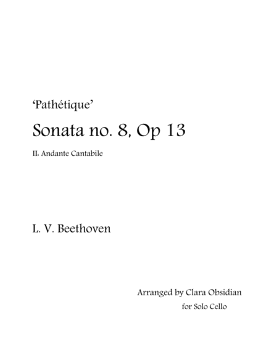 Beethoven's 'Pathetique' Sonata no. 8, Andante Cantabile, for Solo Cello Cello Solo scores gallery preview page 1