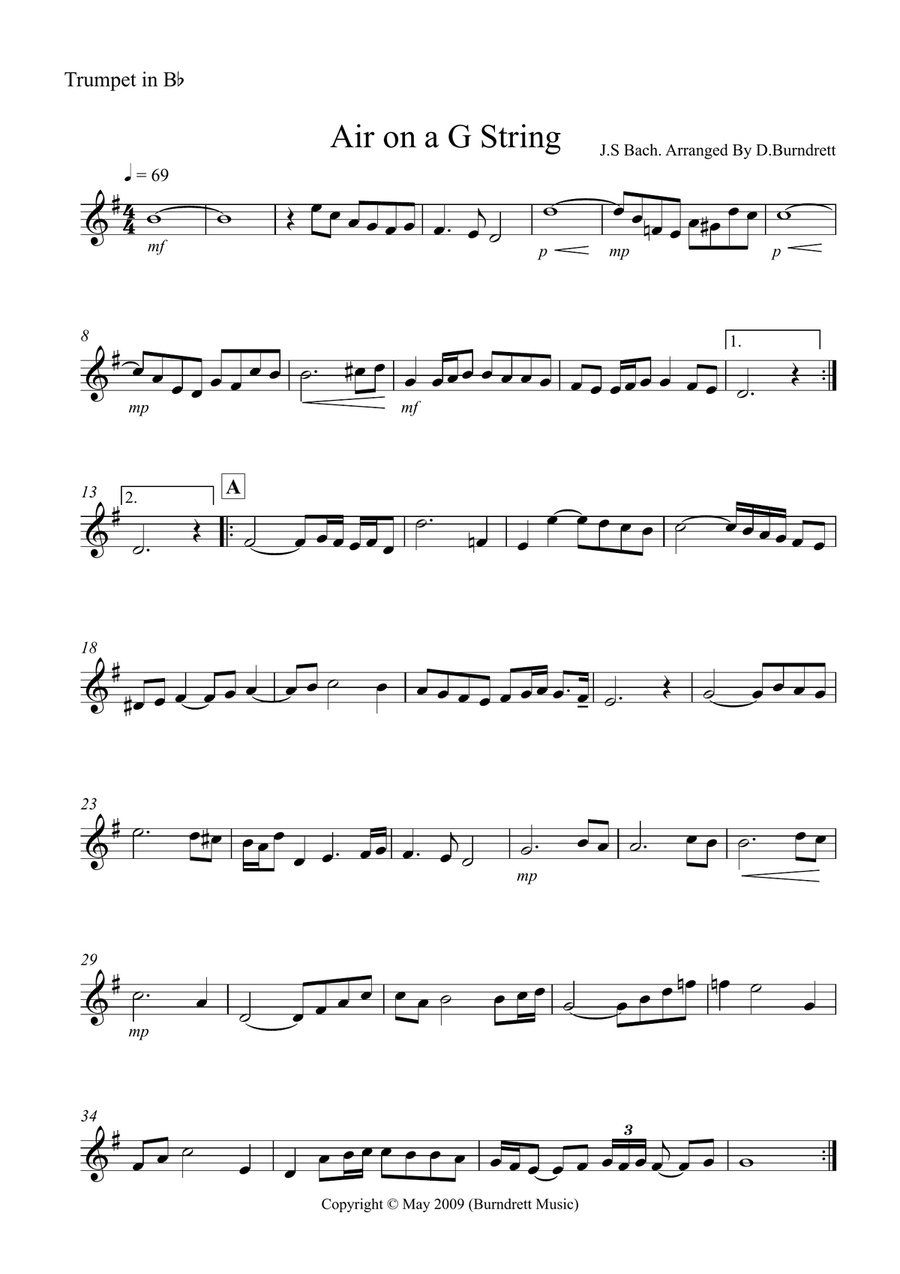 Air On A G String for Trumpet And Piano Trumpet Duet scores gallery preview page 3