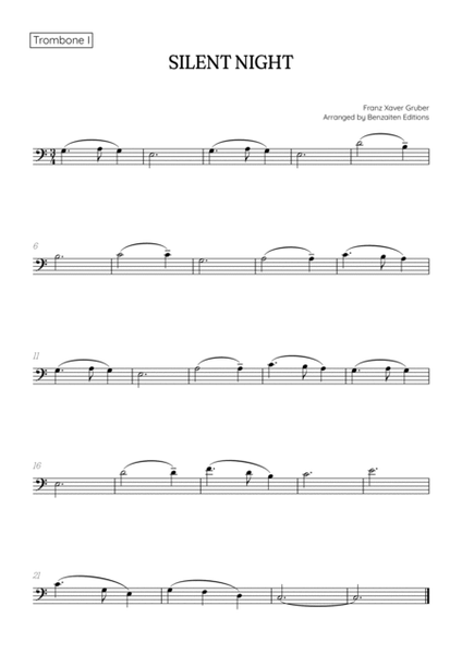 Silent Night for trombone duet • easy Christmas song sheet music (w/ chords) image number null