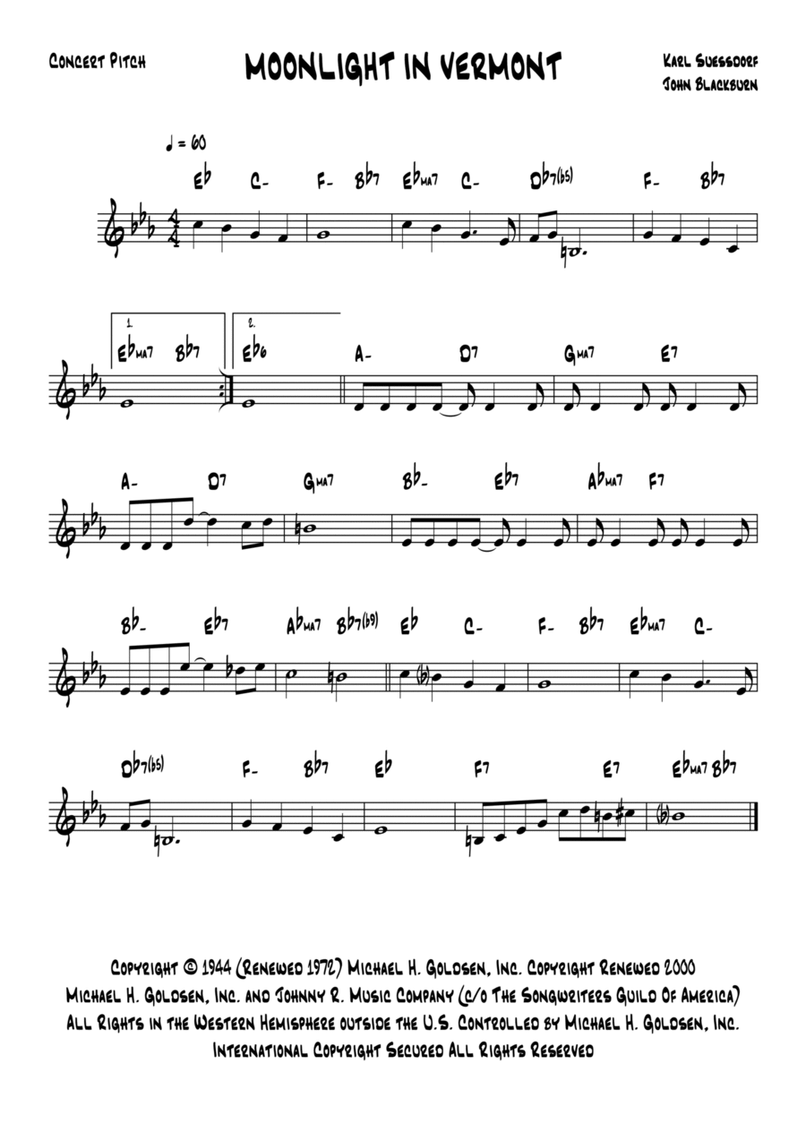 Moonlight In Vermont by John Blackburn - Jazz Ensemble