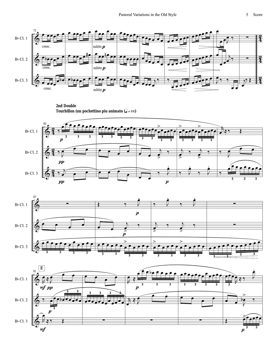 Pierne - Pastoral Variations in the Old Style set for clarinet trio Clarinet Trio scores gallery preview page 5