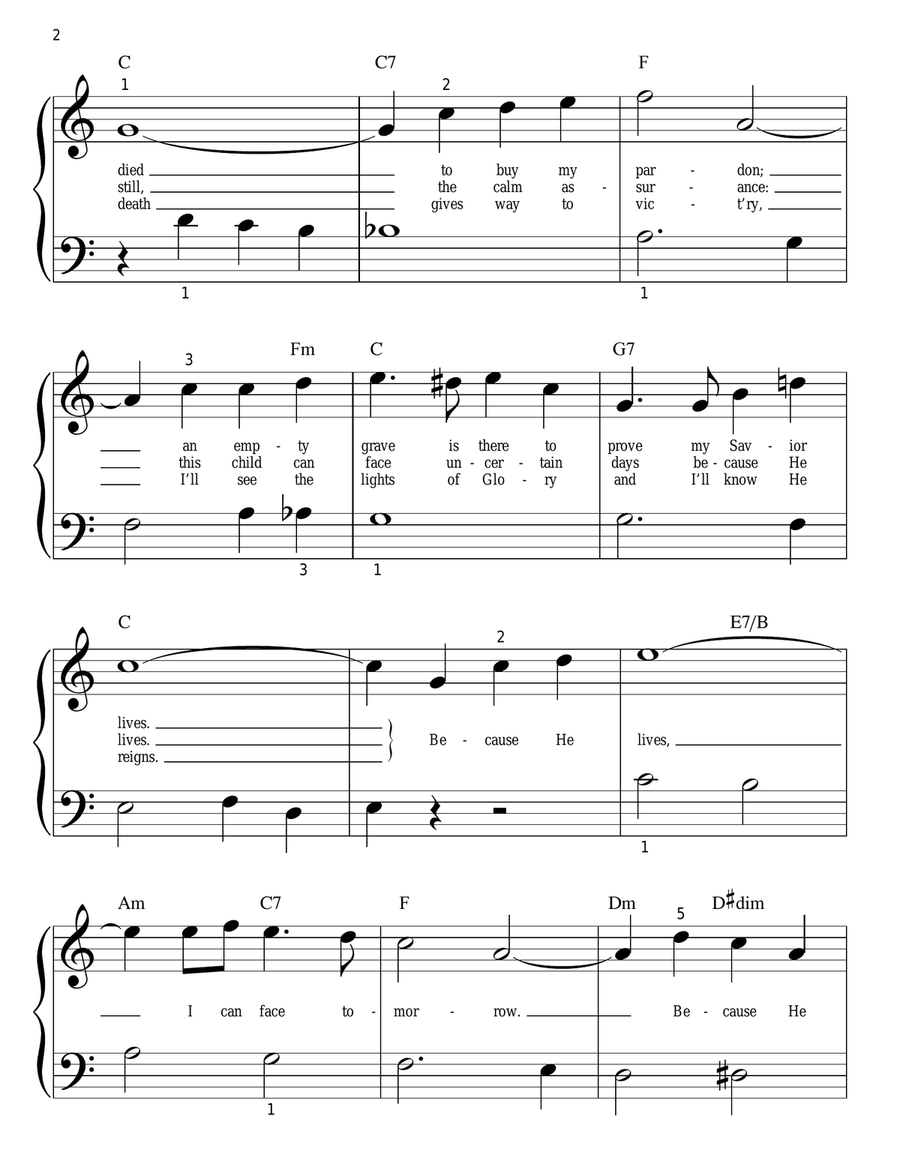 Because He Lives Because He Lives Easy Piano scores gallery preview page 2