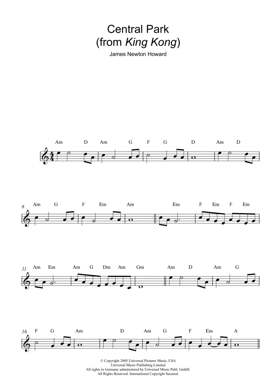 Central Park (from King Kong) Piano scores gallery preview page 1