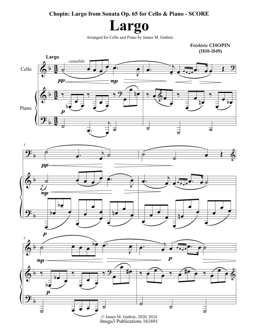 Chopin: Largo from Op. 65 for Cello & Piano Piano scores gallery preview page 1