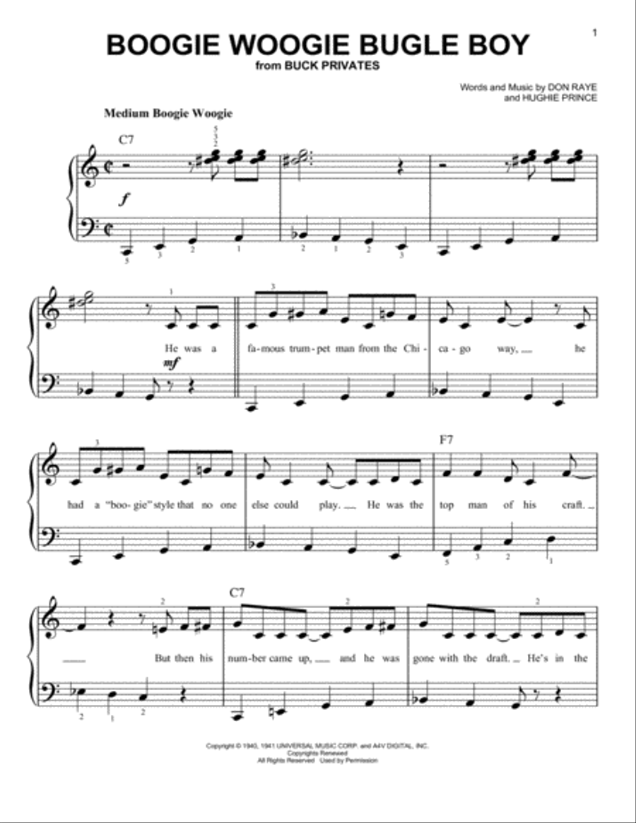 Boogie Woogie Bugle Boy Easy Piano scores gallery preview page 1