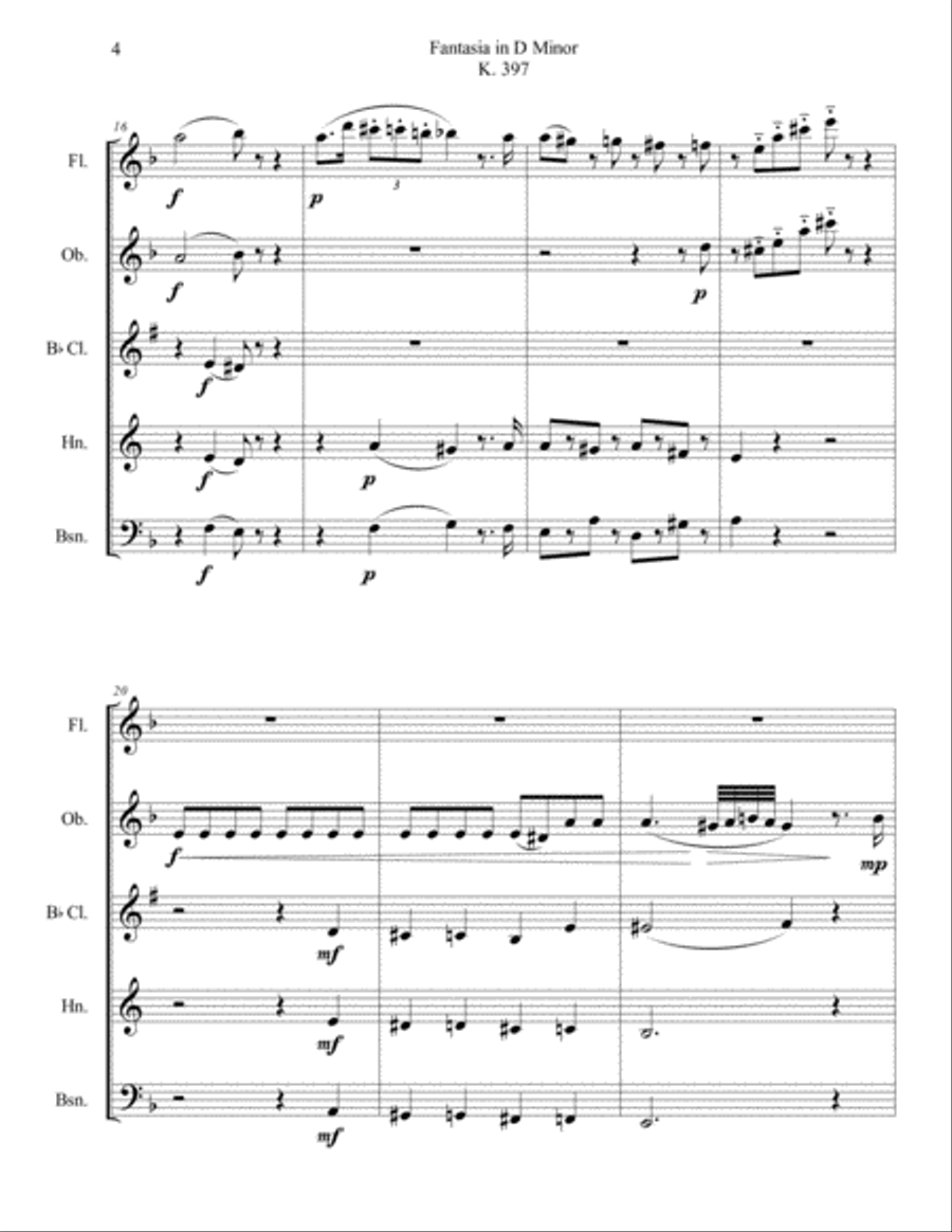 Mozart Fantasia in D Minor K. 397 for Woodwind Quintet Woodwind Quintet scores gallery preview page 6