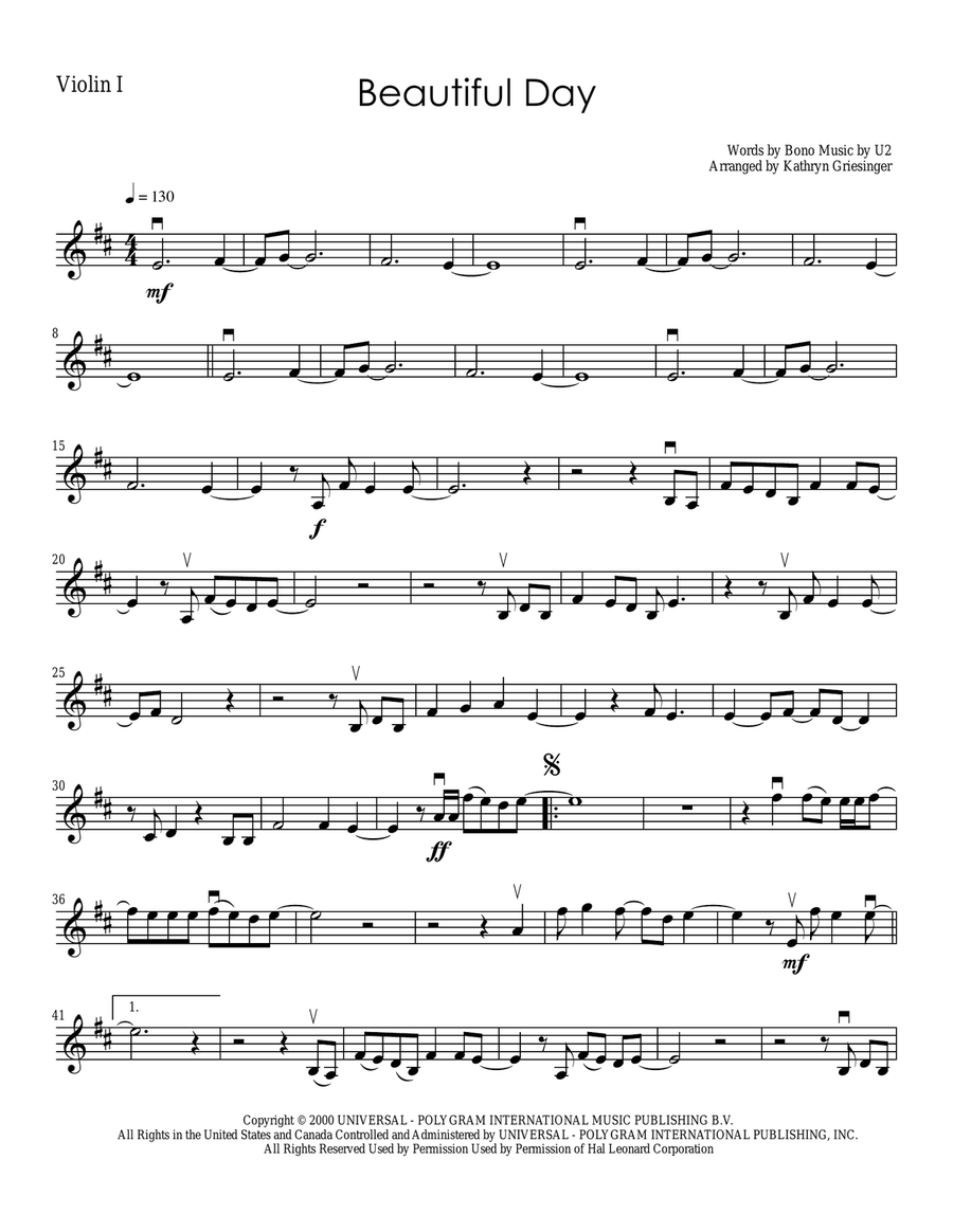 Beautiful Day Beautiful Day String Quartet scores gallery preview page 1