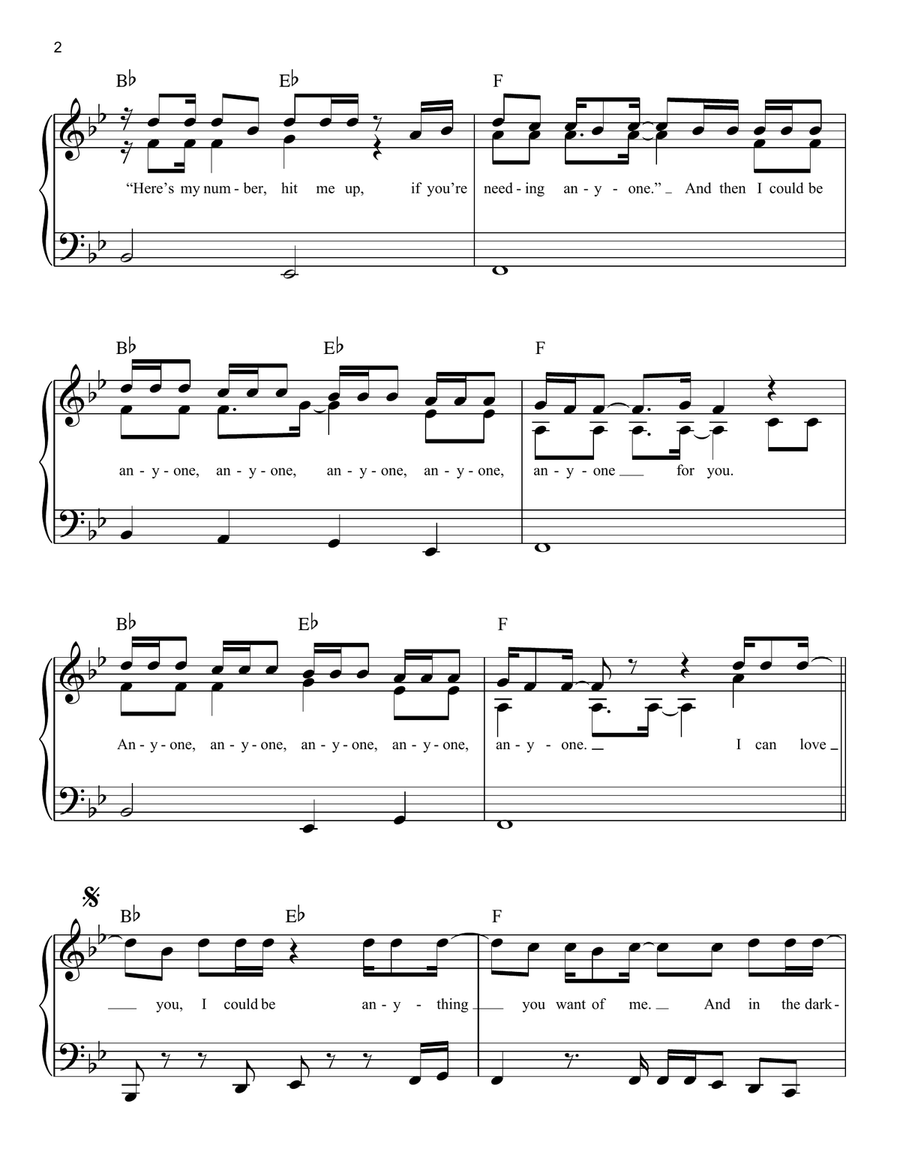 Anyone For You (Tiger Lily) Easy Piano scores gallery preview page 2