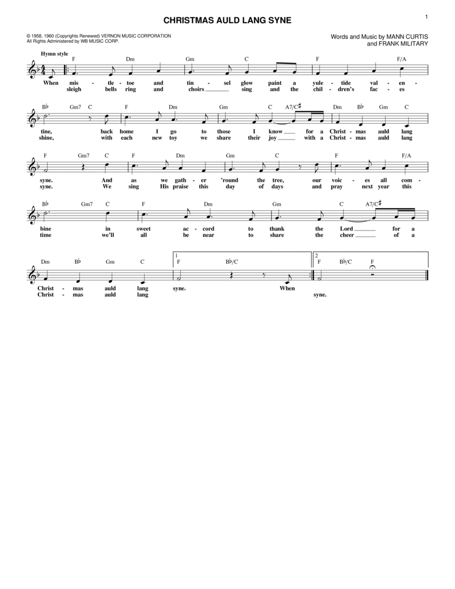 Christmas Auld Lang Syne Piano scores gallery preview page 1