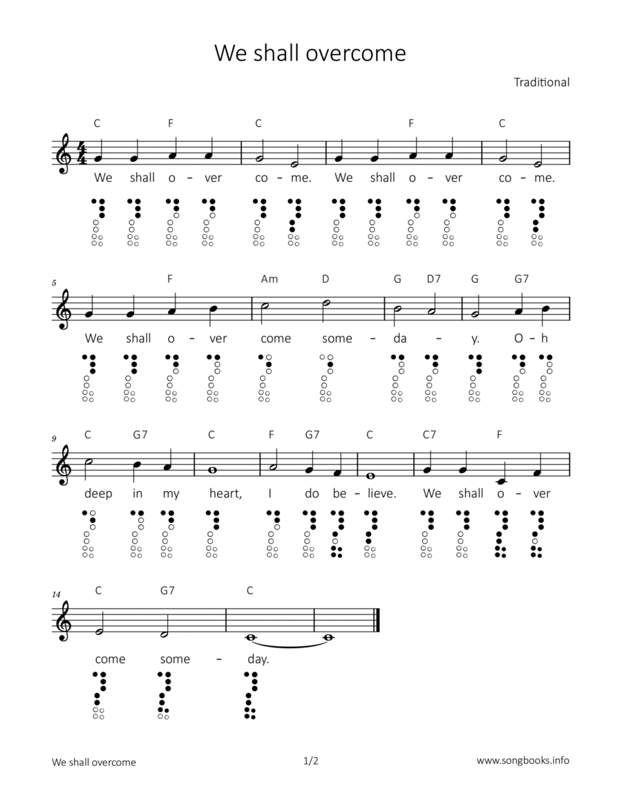 We shall overcome Soprano Recorder scores gallery preview page 1