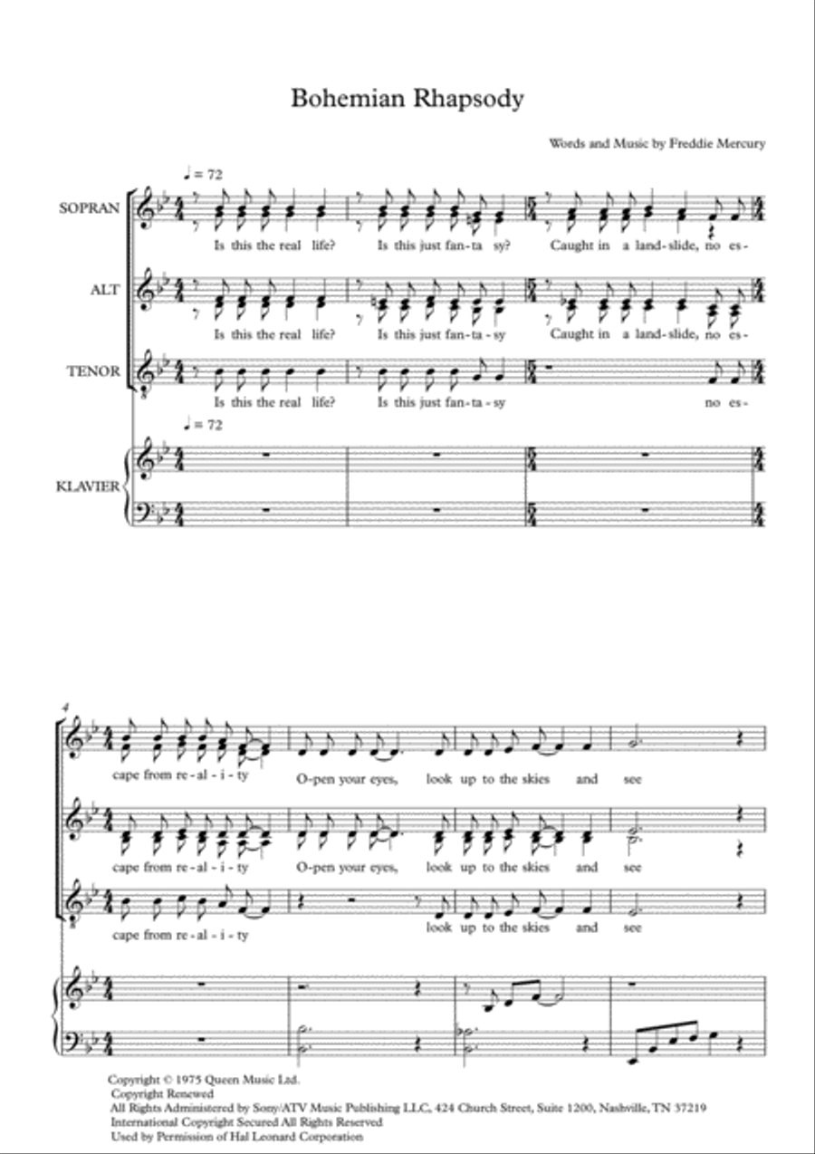 Bohemian Rhapsody 4-Part scores gallery preview page 1