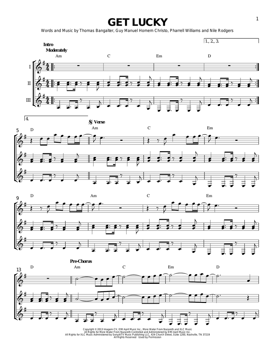 Get Lucky Guitar Ensemble scores gallery preview page 1