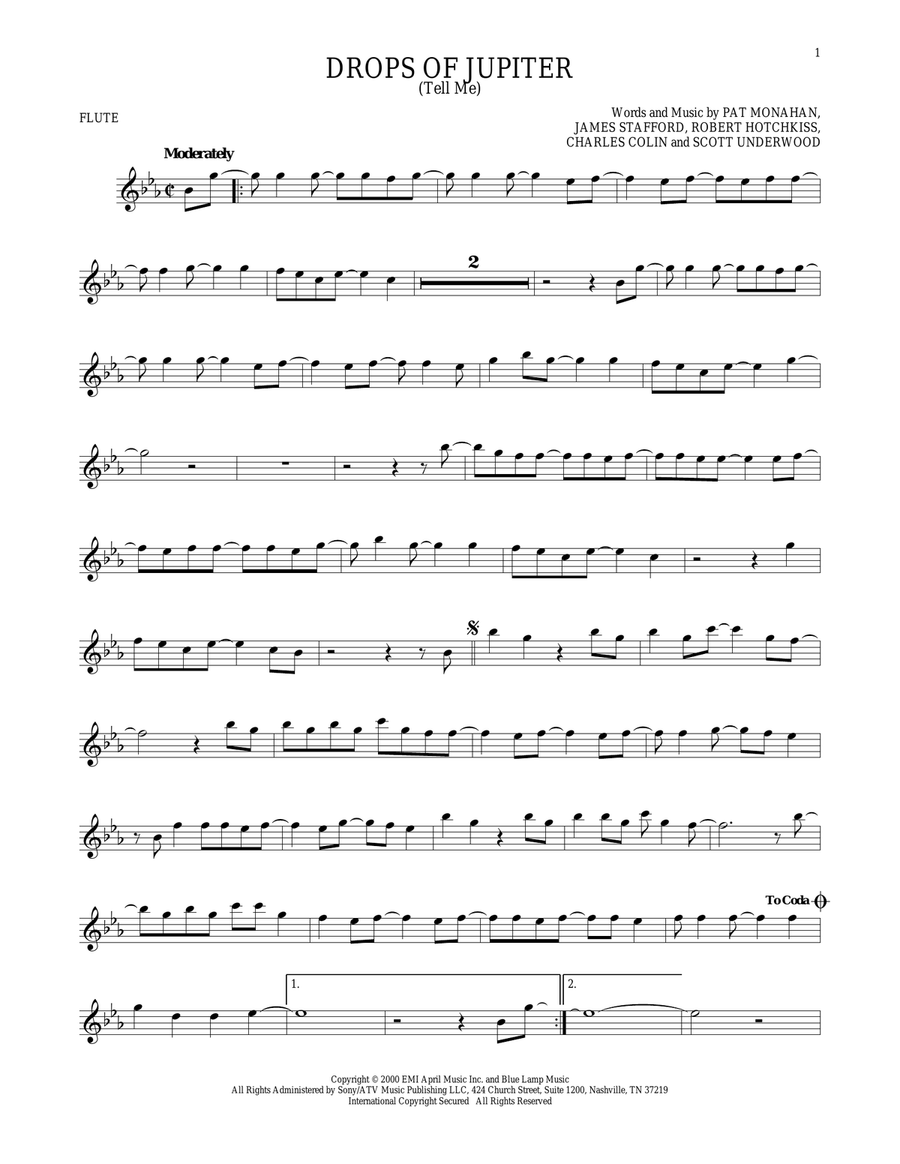 Drops Of Jupiter (Tell Me) Flute Solo scores gallery preview page 1