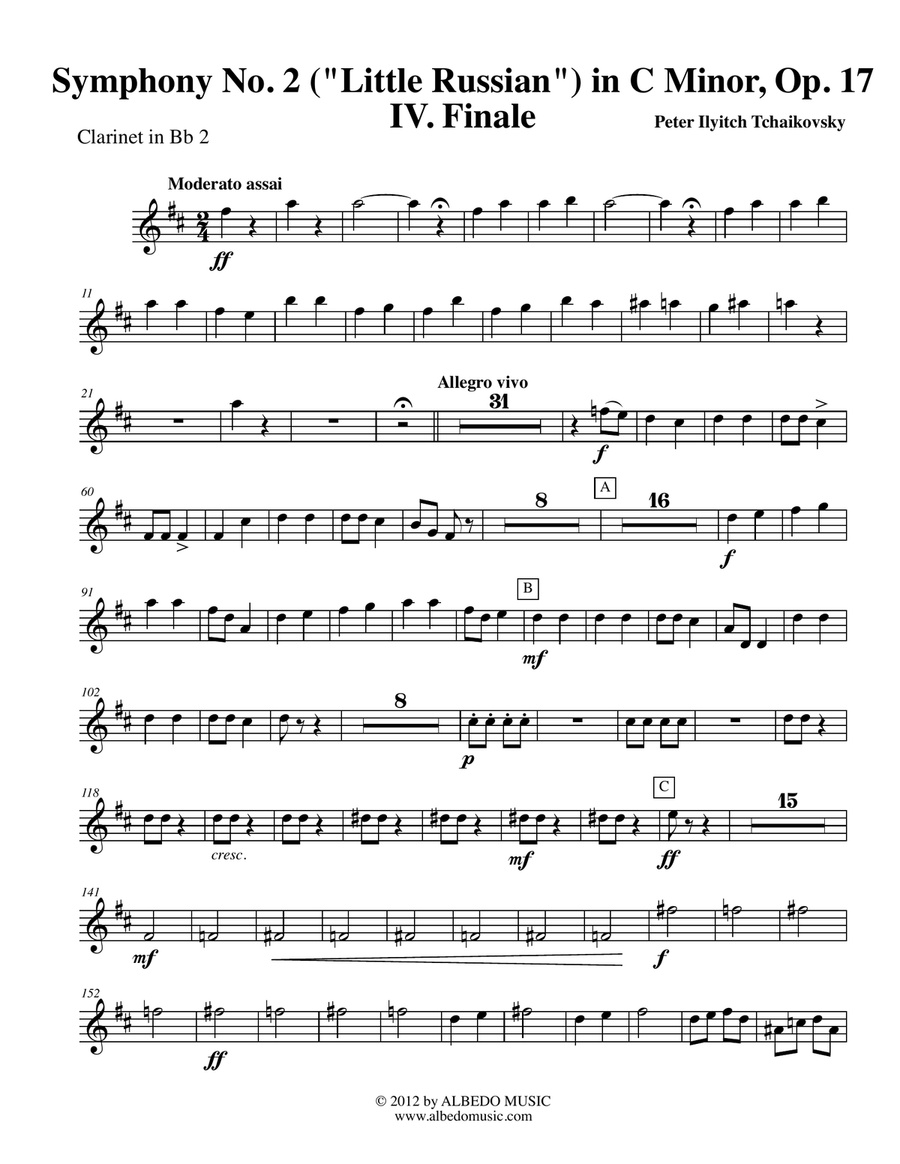 Tchaikovsky Symphony No. 2, Movement IV - Clarinet in Bb 2 (Transposed Part), Op. 17 B-Flat Clarinet scores gallery preview page 1