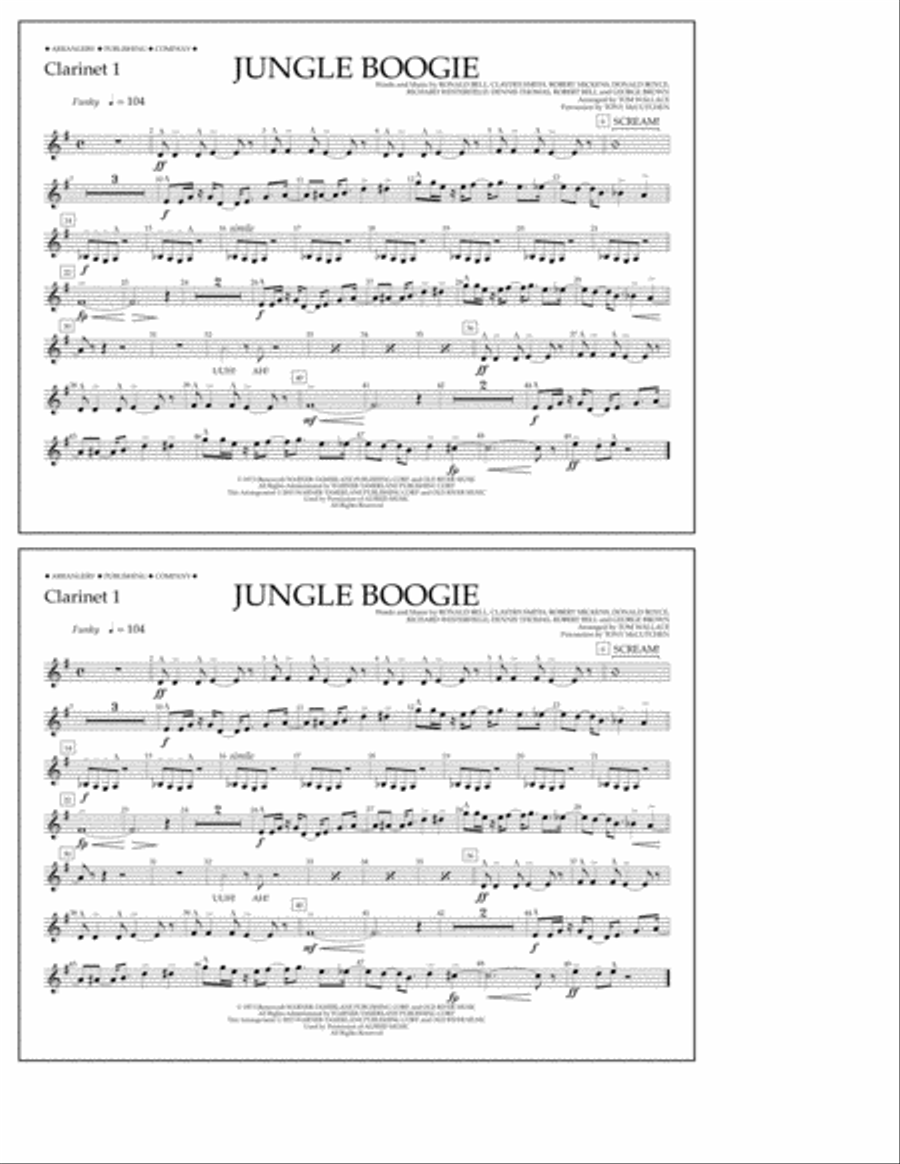 Jungle Boogie - Clarinet 1 Marching Band scores gallery preview page 1